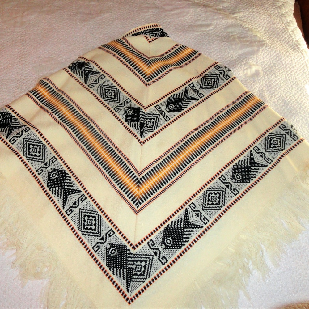 SOLD!! Vintage Poncho Fringe Southwest Fish Pisces - Picture 7 of 8